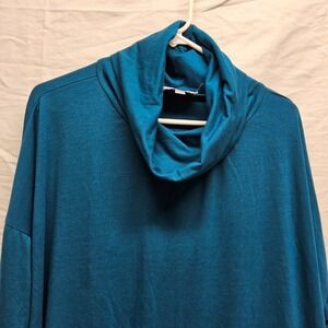 Panhandle Cowl Neck Tunic Women XL Teal Blue Long Sleeve Side Slit Soft Jersey